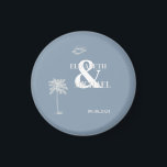 Minimalist Tropical Wedding Dusty Blue Magnet<br><div class="desc">White palm and seashell on dusty blue background. To change details,  click «Details». To move the text or change the size,  font,  or colour,  click «Edit using Design Tool». View the collection link on this page to see all of the matching items in this beautiful design.</div>