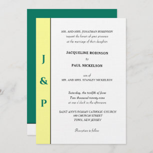 Minimalist Tropical Yellow Green Monogram Invitation