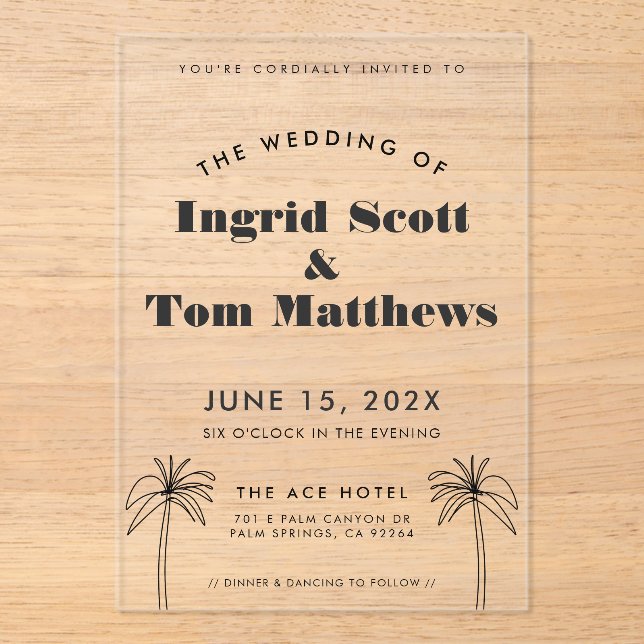 Minimalist Tropics Wedding Acrylic Invitations (Front)