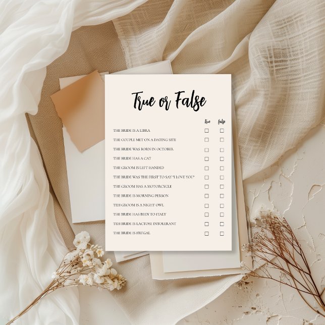 Minimalist True or False Bridal Game Card (Creator Uploaded)
