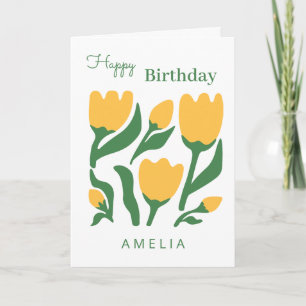 Minimalist Tulip Flower Birthday, Custom Text Card