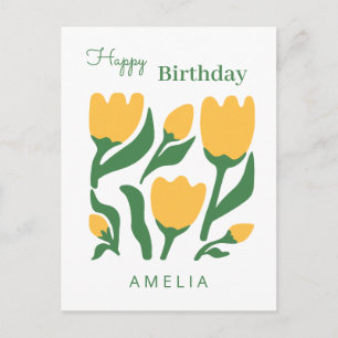Minimalist Tulip Flower Birthday, Custom Text Postcard