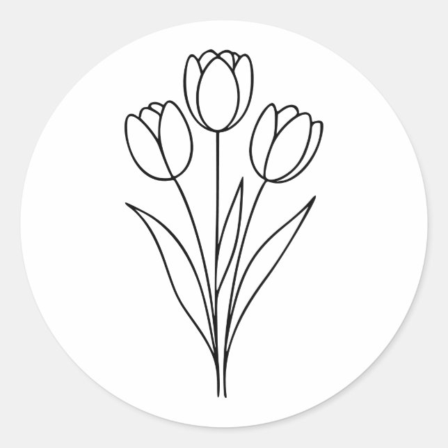 Minimalist Tulip Spring Flower Line Art Classic Round Sticker (Front)