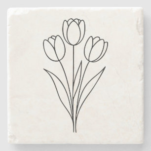 Minimalist Tulip Spring Flower Line Art Stone Coaster