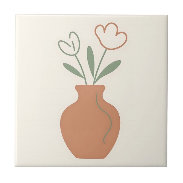 Minimalist Tulip Vase Line Art Tile (Front)