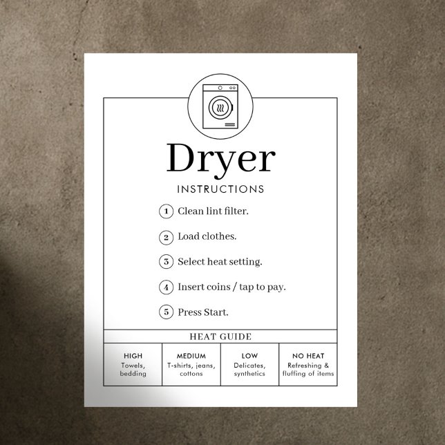 Minimalist Tumble Dryer Instructions Sign Poster (Creator Uploaded)
