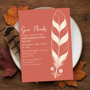 Minimalist Turkey Feather Thanksgiving Dinner Invitation
