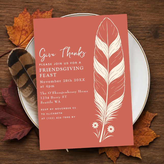 Minimalist Turkey Feather Thanksgiving Dinner Invitation (Creator Uploaded)