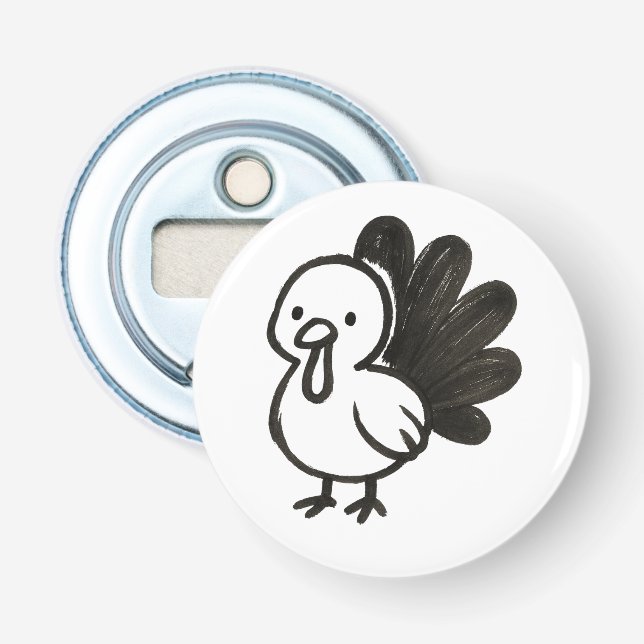 Minimalist Turkey – Playful Ink Bird Design on  Bottle Opener (Front)