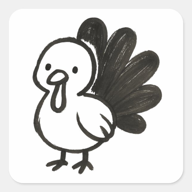 Minimalist Turkey – Playful Ink Bird Design on  Square Sticker (Front)