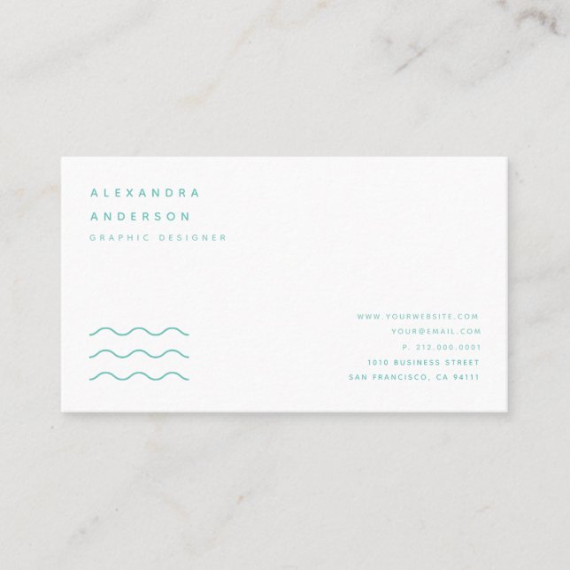 Minimalist Turquoise Blue & White Business Card (Front)