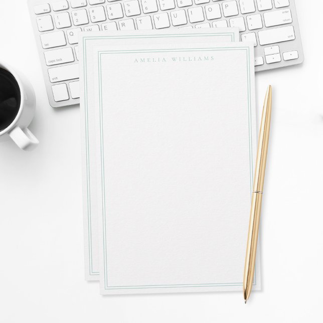 Minimalist Turquoise Monogram Two Border Stationery (Creator Uploaded)