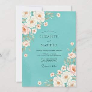 Minimalist Turquoise Peony Wedding Invitation