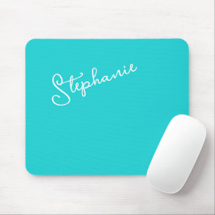 Minimalist Turquoise Personalized Script Name  Mouse Mat
