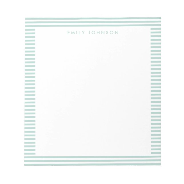 Minimalist Turquoise Stripes Monogram Notepad (Front)