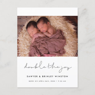 Minimalist Twin Birth Double the joy photo Postcard