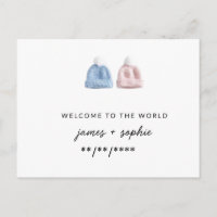 Minimalist Twins Birth Announcement Postcard | Boy