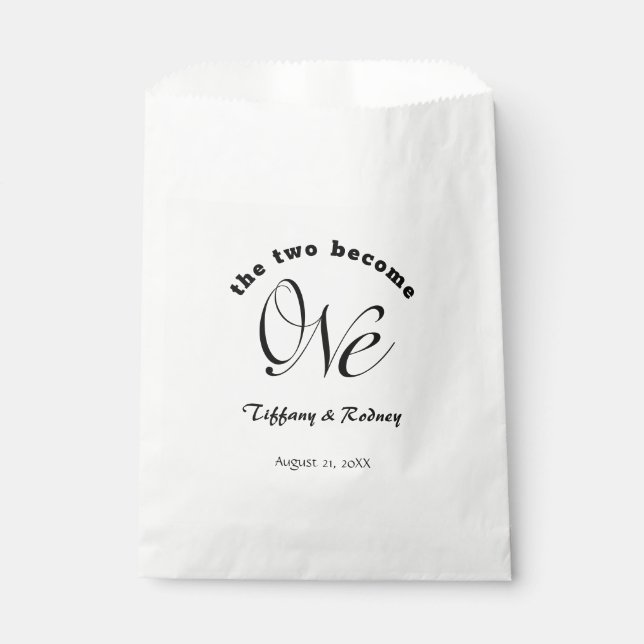 Minimalist Two Become One Bride & Groom Wedding Favour Bags (Front)