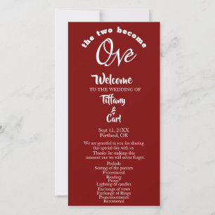 Minimalist Two Become One Burgundy Wedding Program