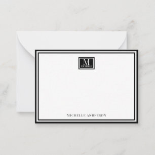 Minimalist Two Boarder Monogram Name Black White Card