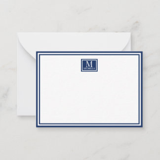 Minimalist Two Boarder Monogram Name Navy Blue Card