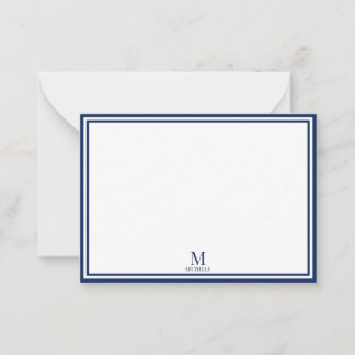 Minimalist Two Boarder Monogram Name Navy Blue Card