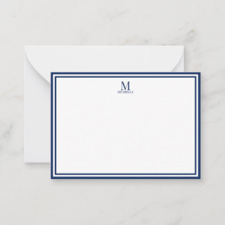 Minimalist Two Boarder Monogram Name Navy Blue Card