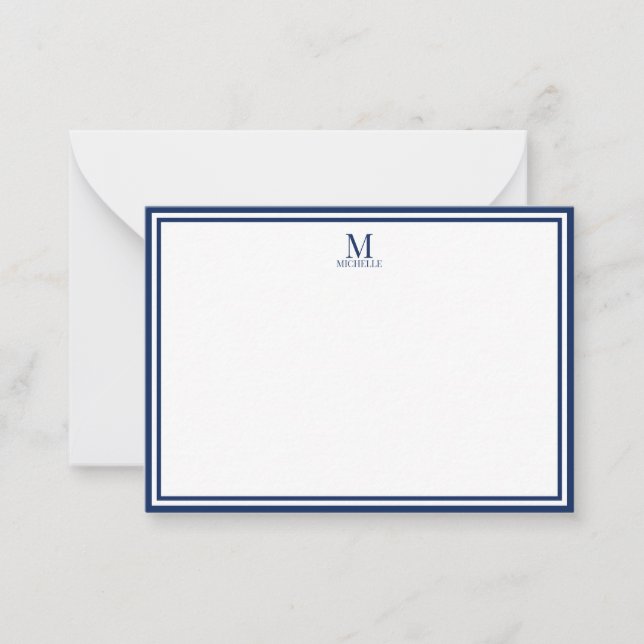 Minimalist Two Boarder Monogram Name Navy Blue Card (Front)
