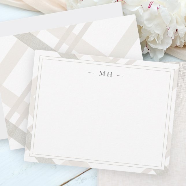 Minimalist Two Border Monogram Initial Plaid Card (Creator Uploaded)
