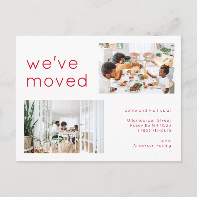 Minimalist Two Family Photo Moving  Announcement Postcard (Front)