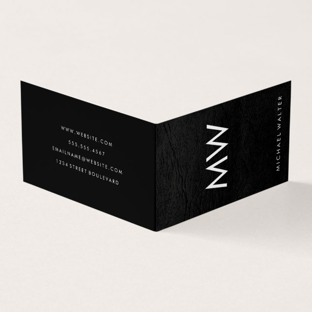 Minimalist Two Letter Monogram Faux Leather Business Card (Outside)