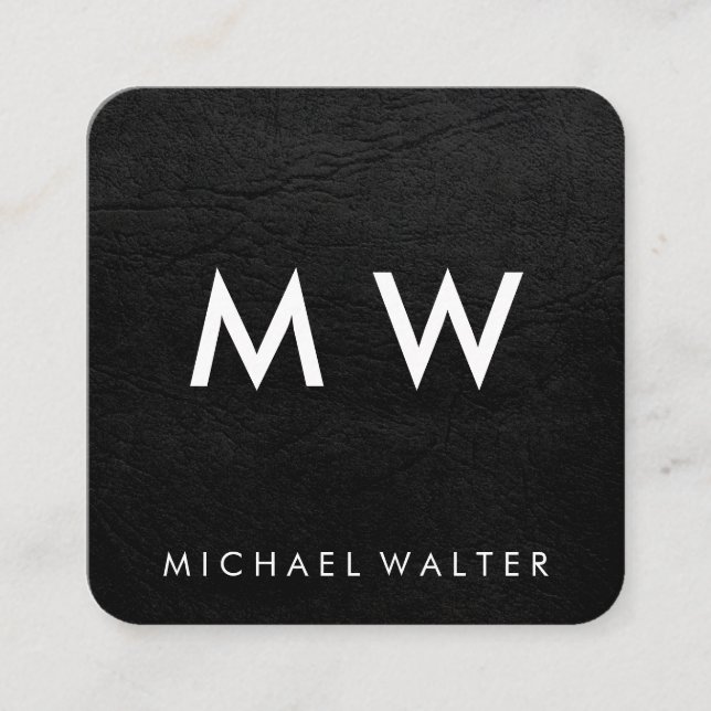 Minimalist Two Letter Monogram Faux Leather Square Business Card (Front)