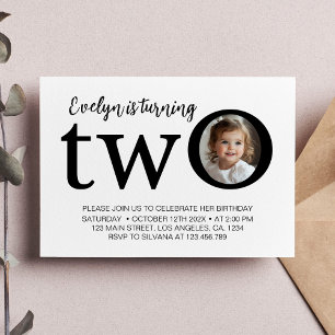 Minimalist TWO Modern Birthday Photo Invitation
