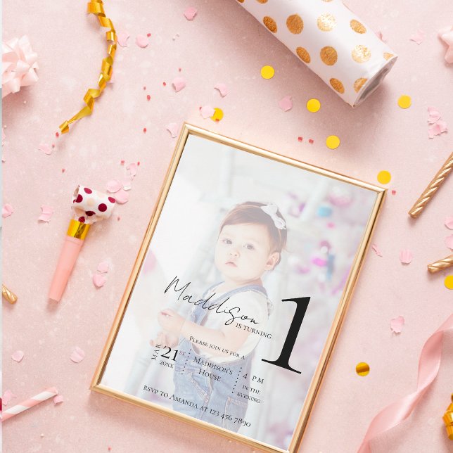Minimalist Two Photo Kids First Birthday Party Invitation (Minimalist Two Photo Kids First Birthday Party Invitation
)