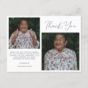 Minimalist Two Photo Sympathy Funeral Thank You Postcard