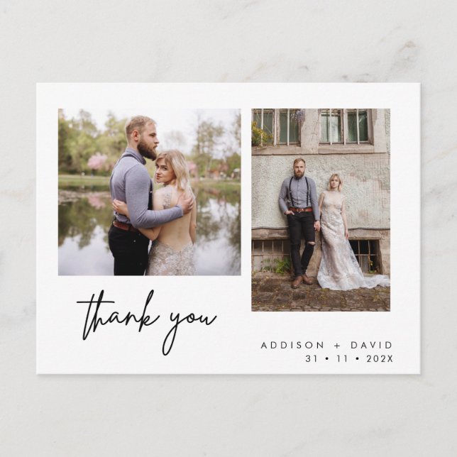 Minimalist Two Photo Wedding Thank You Postcard (Front)
