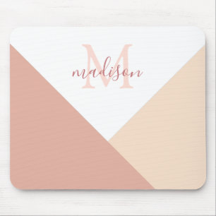 Minimalist Two Tone Monogram Blush Pink Cream Mouse Mat