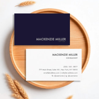 Minimalist Two-Tone Navy Blue & White Business Car Business Card