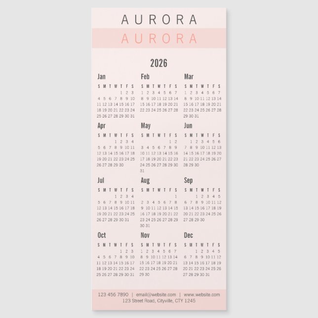 Minimalist Two-Tone Pink Magnetic Calendar (Front)