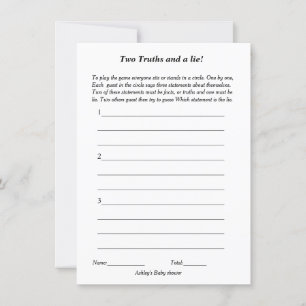 Minimalist two truths and a lie baby shower game invitation