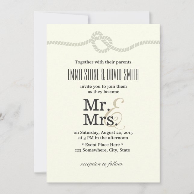 Minimalist Tying the Knot Nautical Wedding Invitation (Front)