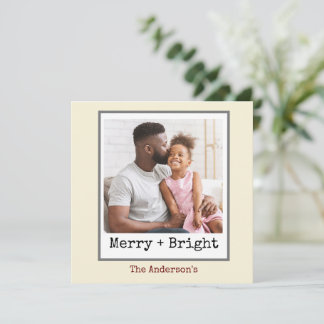 Minimalist Typewriter - 1 Photo - Merry and Bright Holiday Card