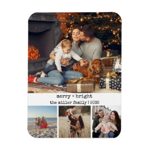 Minimalist typewriter Christmas photo merry   Magnet