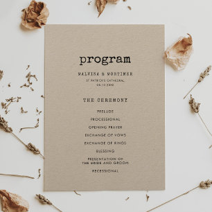 Minimalist typewriter double sided wedding programme