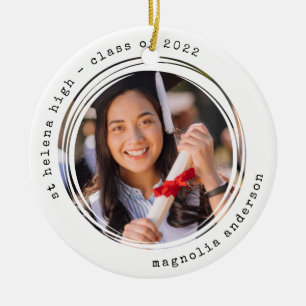 Minimalist Typewriter Graduation Photo Ceramic Tree Decoration