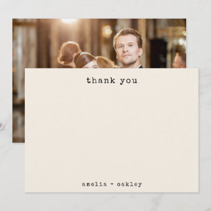 Minimalist Typewriter Ivory Custom Wedding Photo Thank You Card