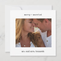 Minimalist Typewriter Merry and Married Photo Card