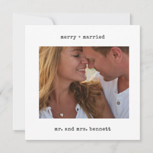 Minimalist Typewriter Merry and Married Photo Card