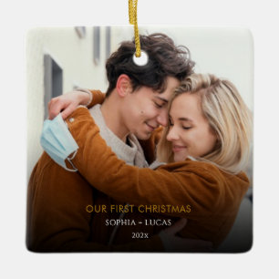 Minimalist Typewriter   Merry and Married Photo Ce Ceramic Ornament