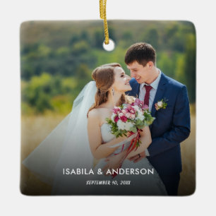 Minimalist Typewriter Merry and Married Photo Ce Ceramic Ornament